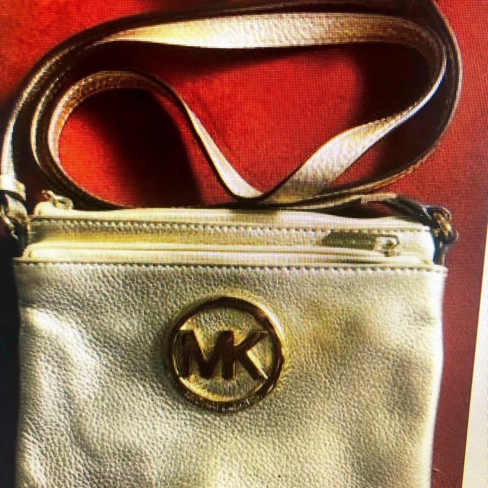 Michael Kors Fulton Metallic Leather Gold Crossbody Shoulder Bag RARE!